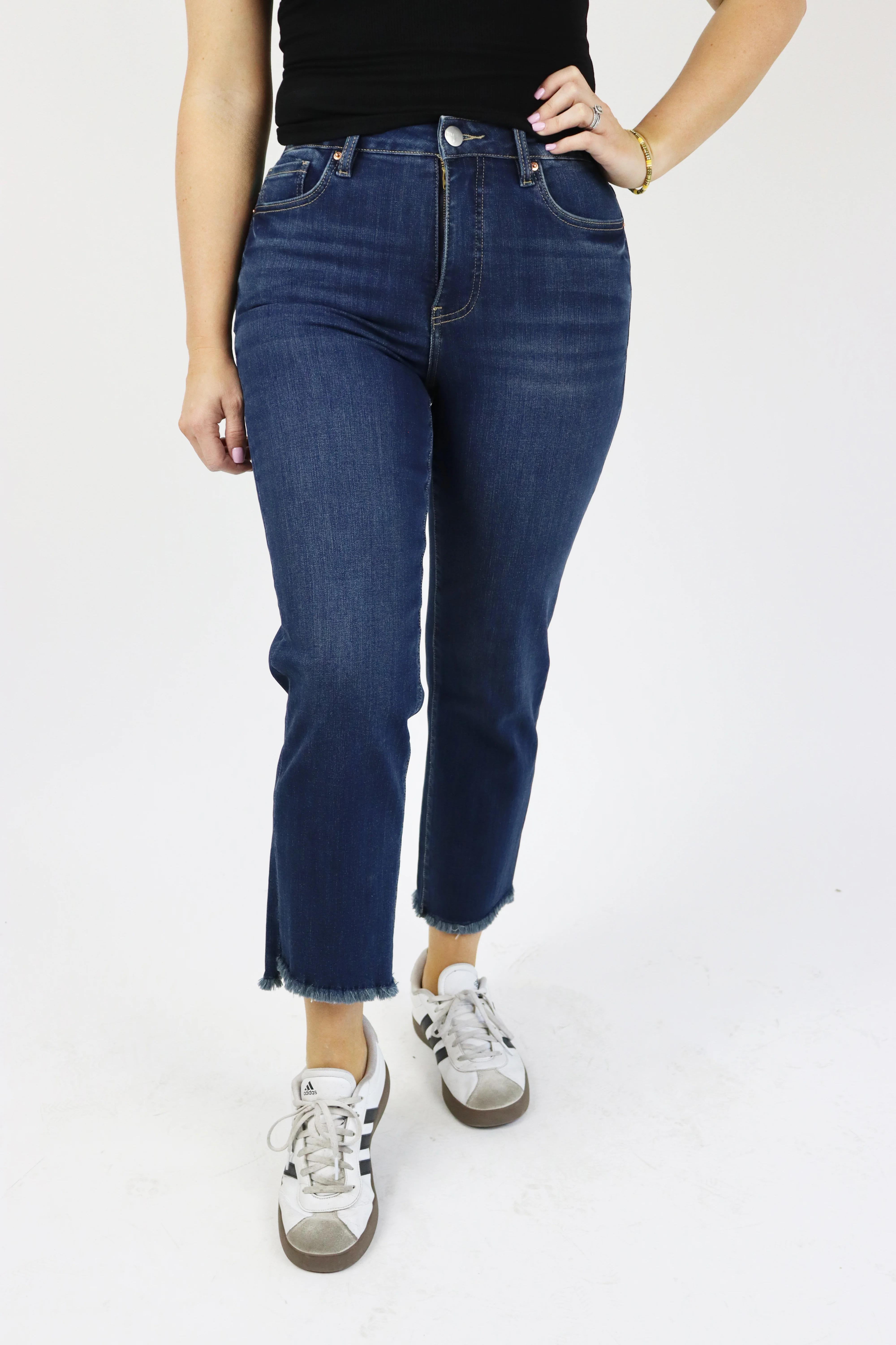 Ankle Crop Straight Jeans - Dark Wash