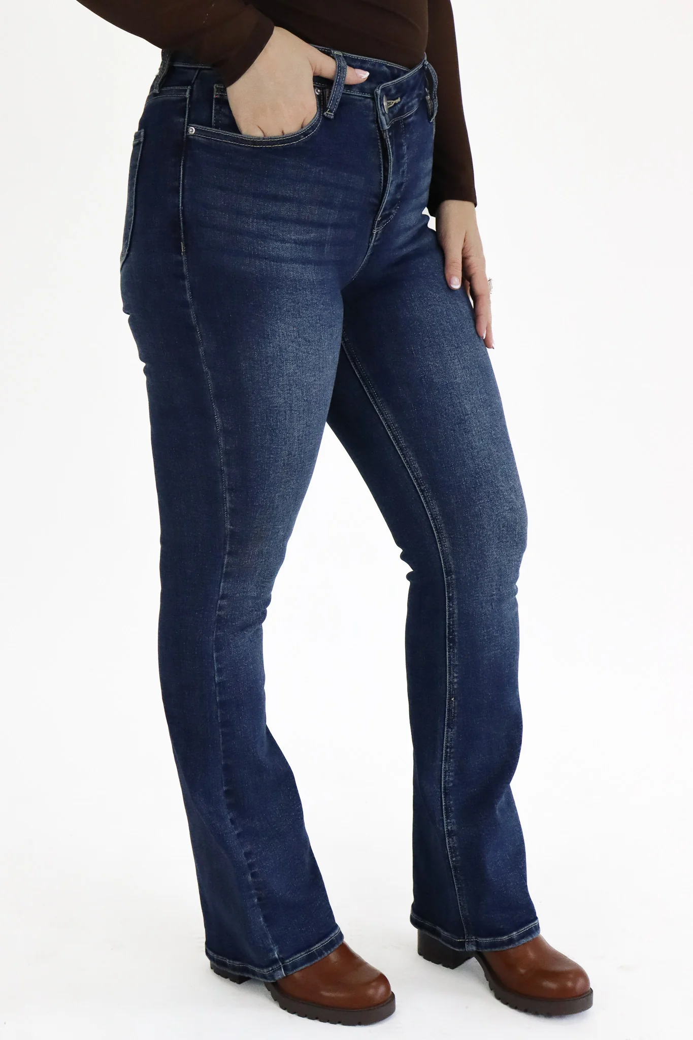 Bootcut Jeans - Dark Wash Cross Button - Image 3