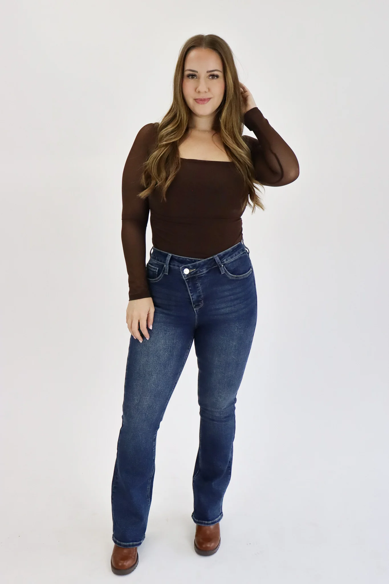 Bootcut Jeans - Dark Wash Cross Button - Image 5