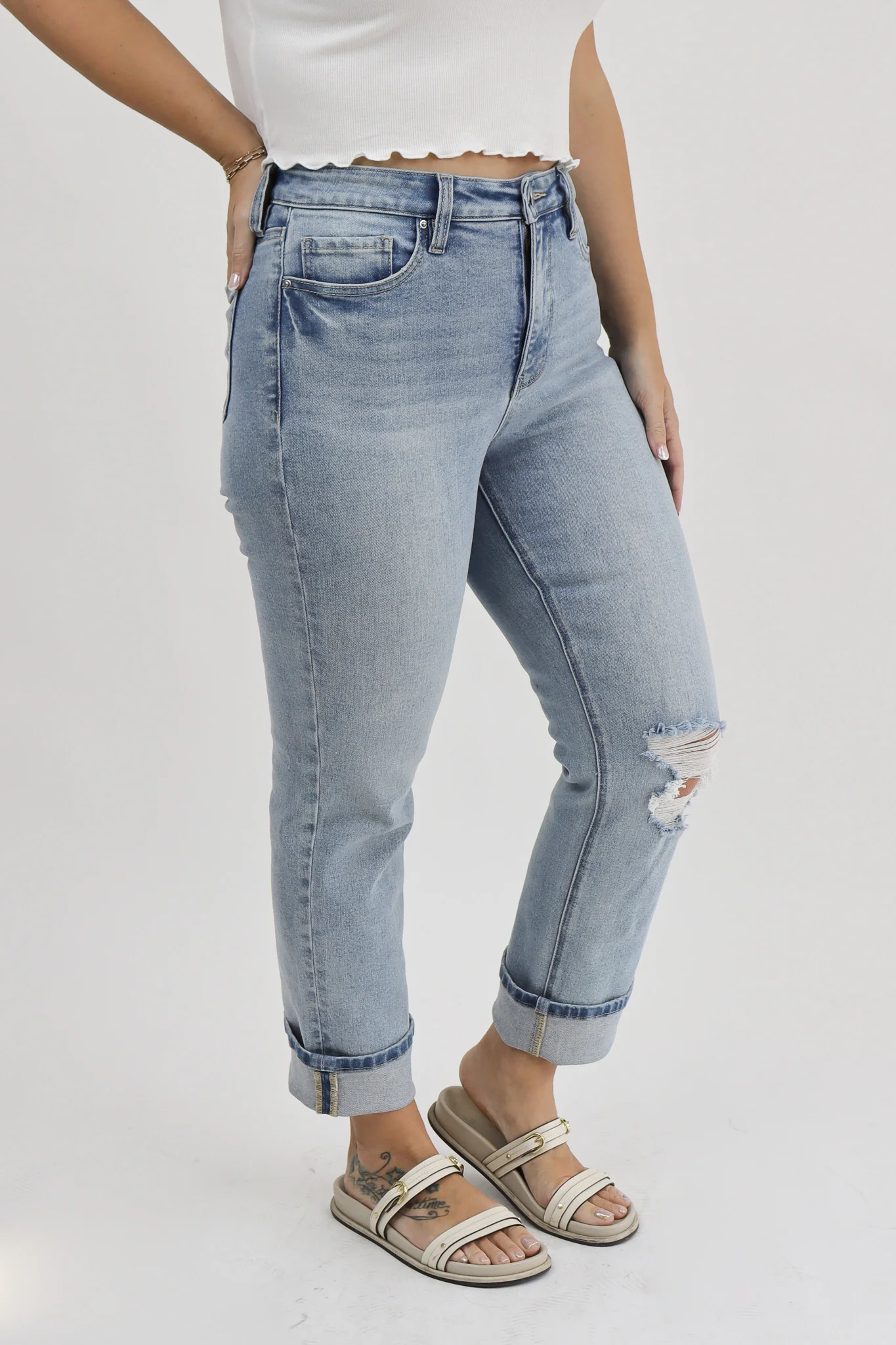 Straight Leg Jeans - Light Wash Distressed - Image 4