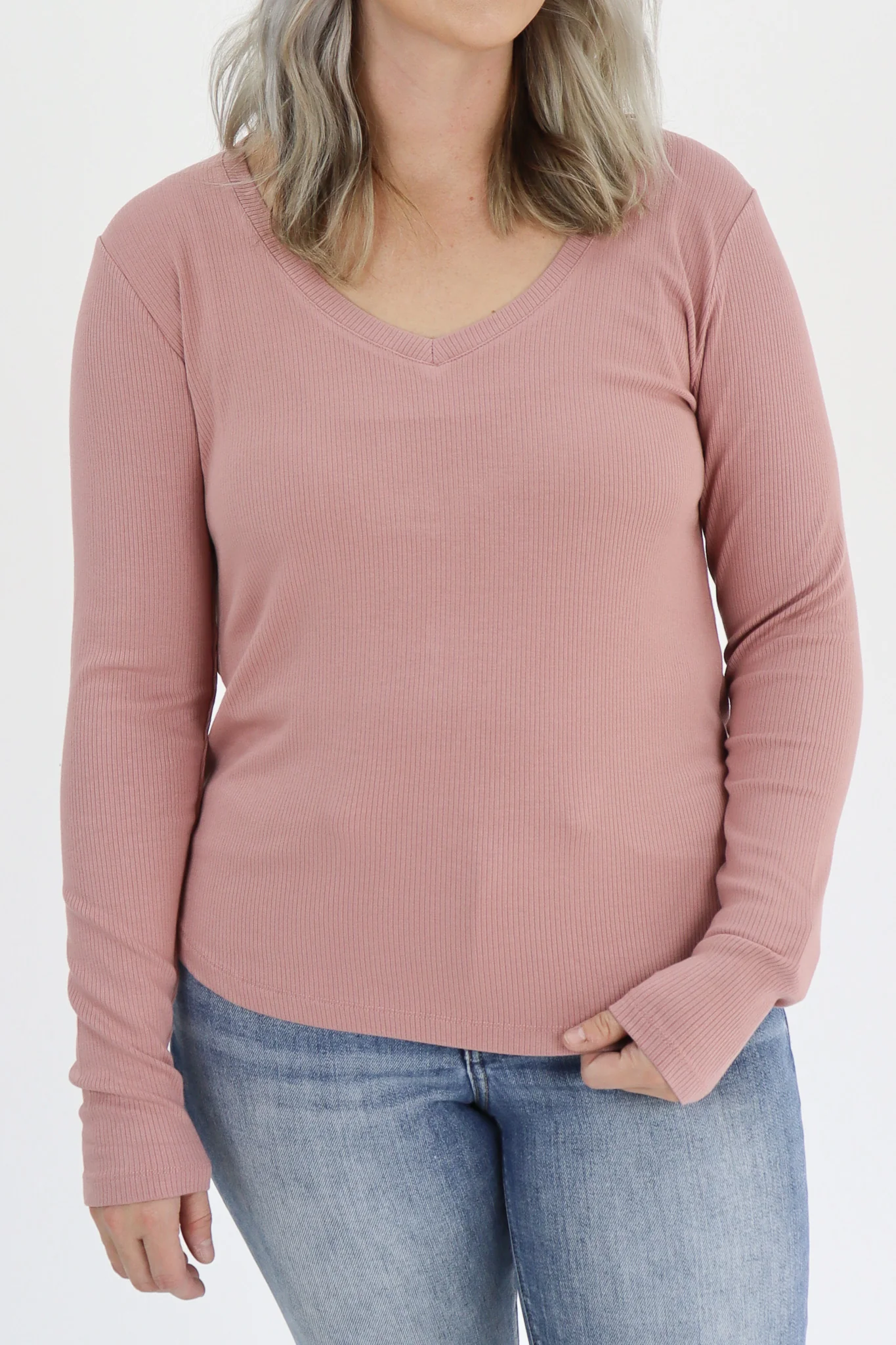 The Ribbed Basic V Neck Long Sleeve - Image 4