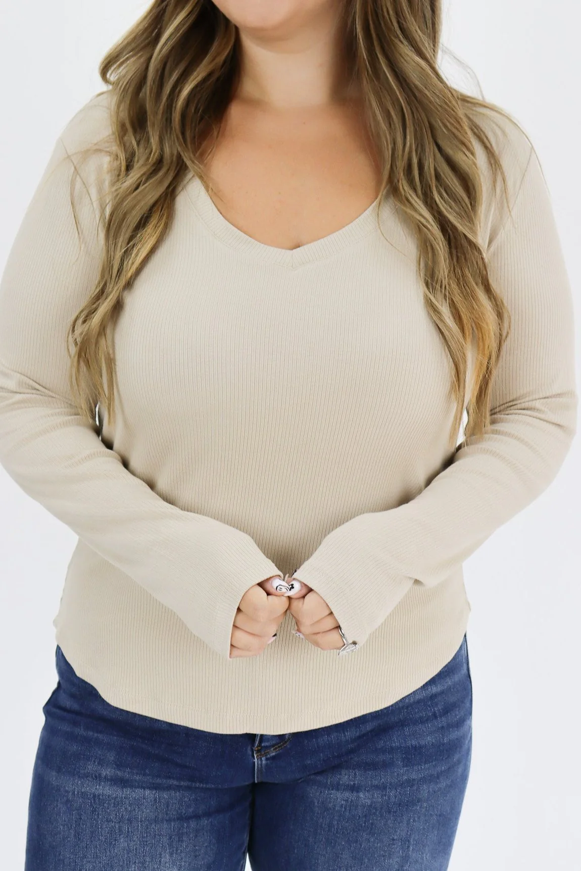 The Ribbed Basic V Neck Long Sleeve - Image 8