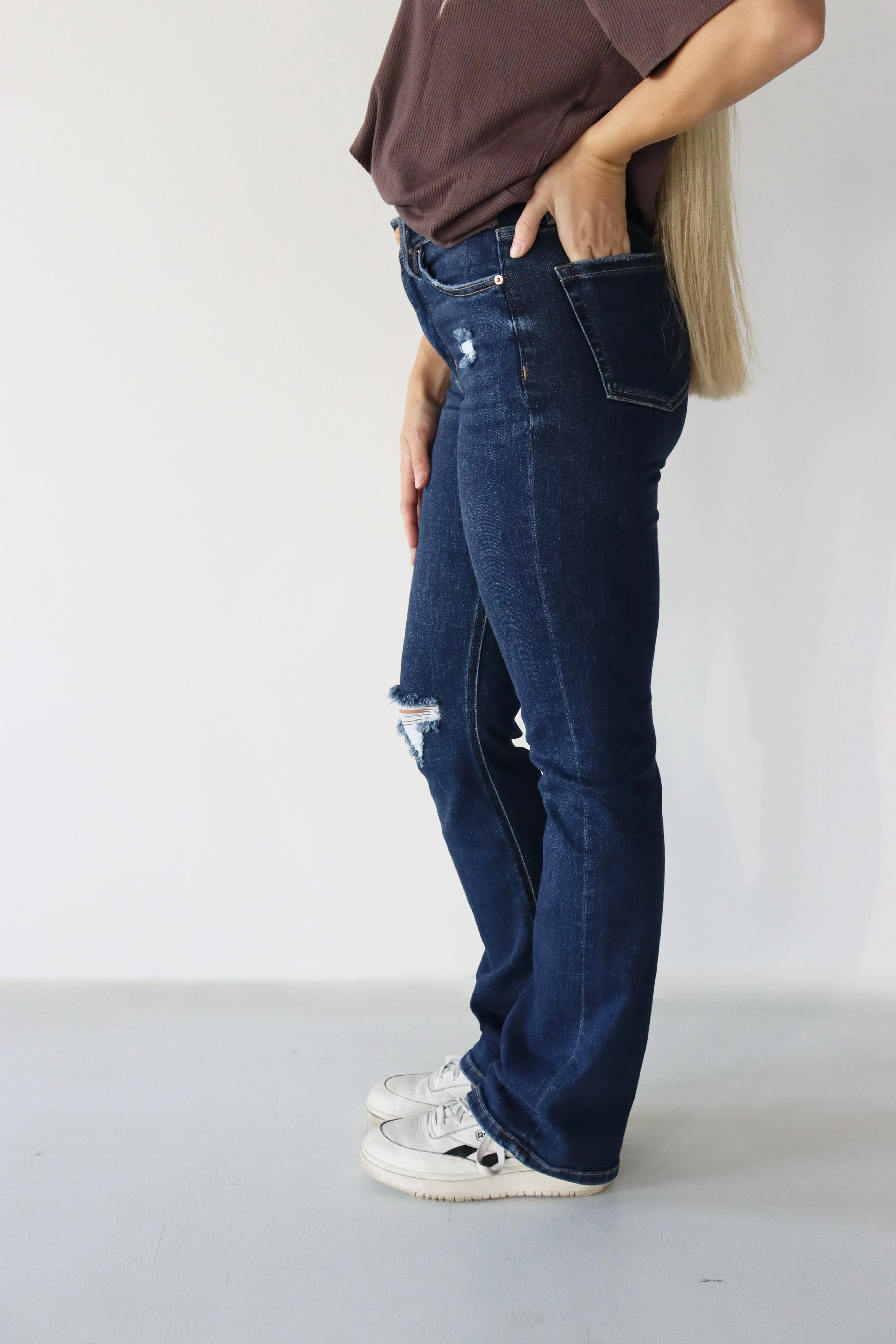Bootcut Jeans - Dark Distressed - Image 3