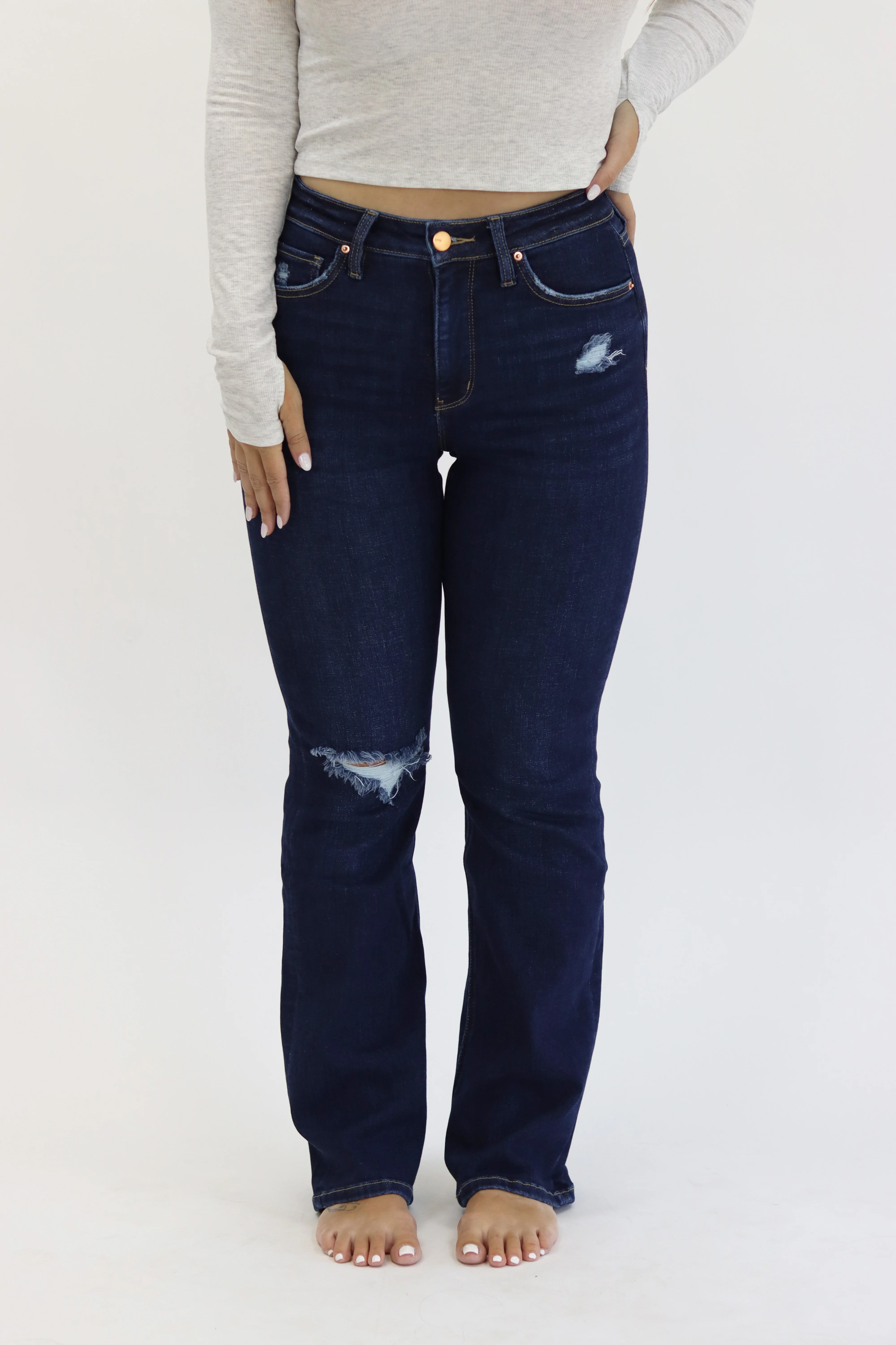 Bootcut Jeans - Dark Distressed - Image 4