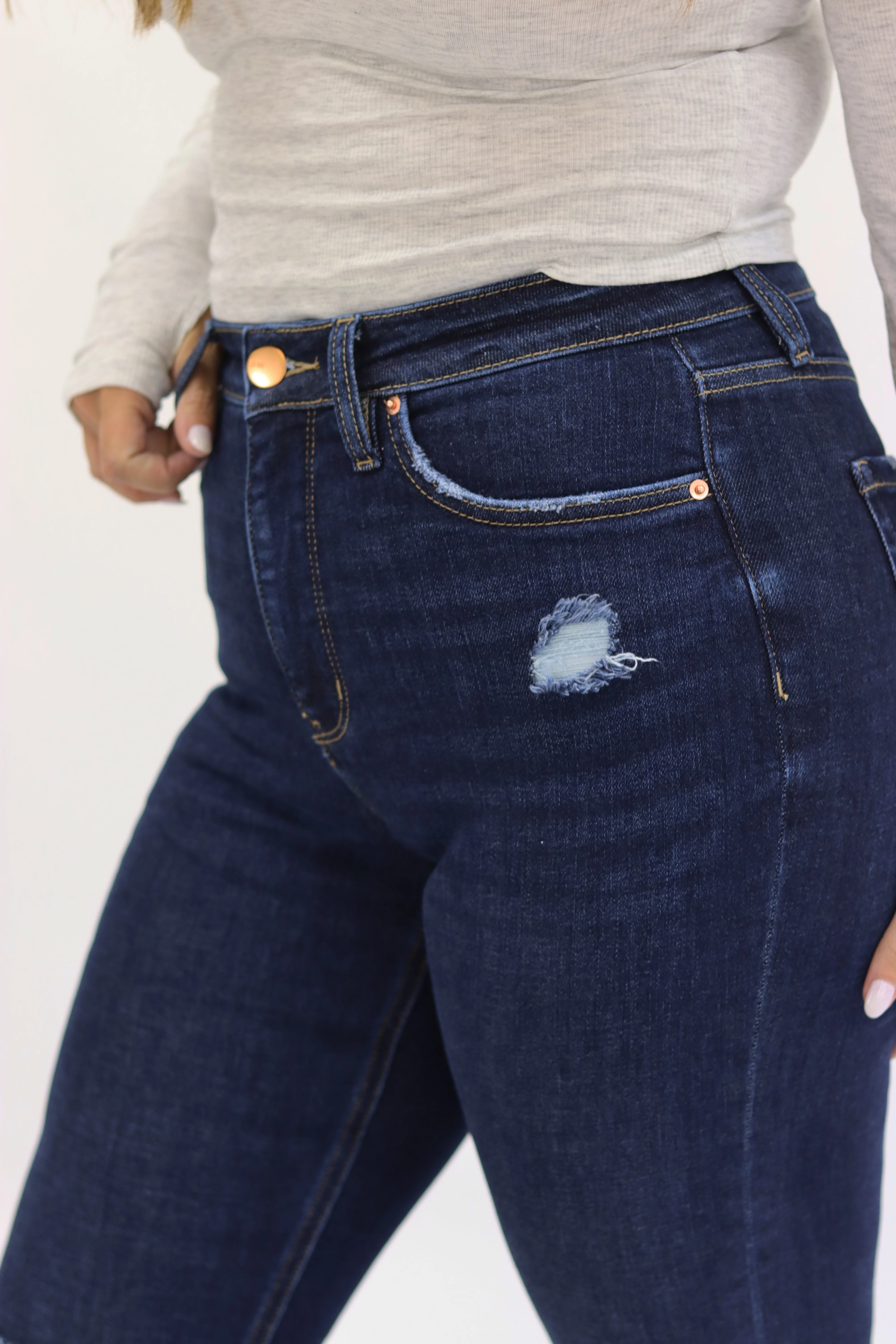 Bootcut Jeans - Dark Distressed - Image 7