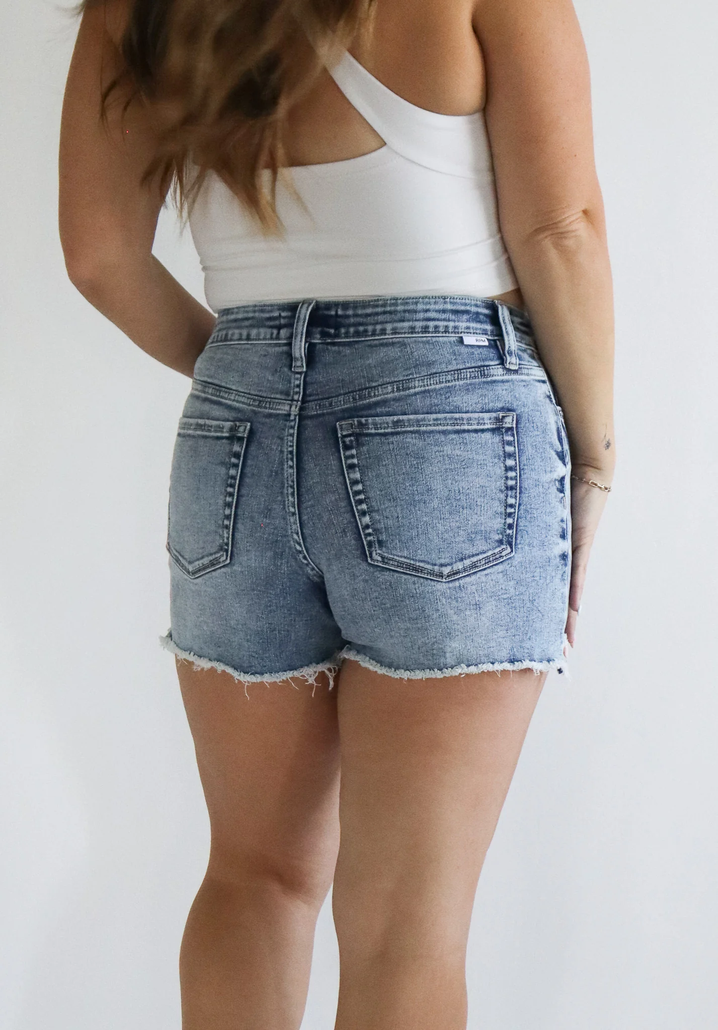 Tummy Control Step Fray Jean Shorts by RFM - Image 4