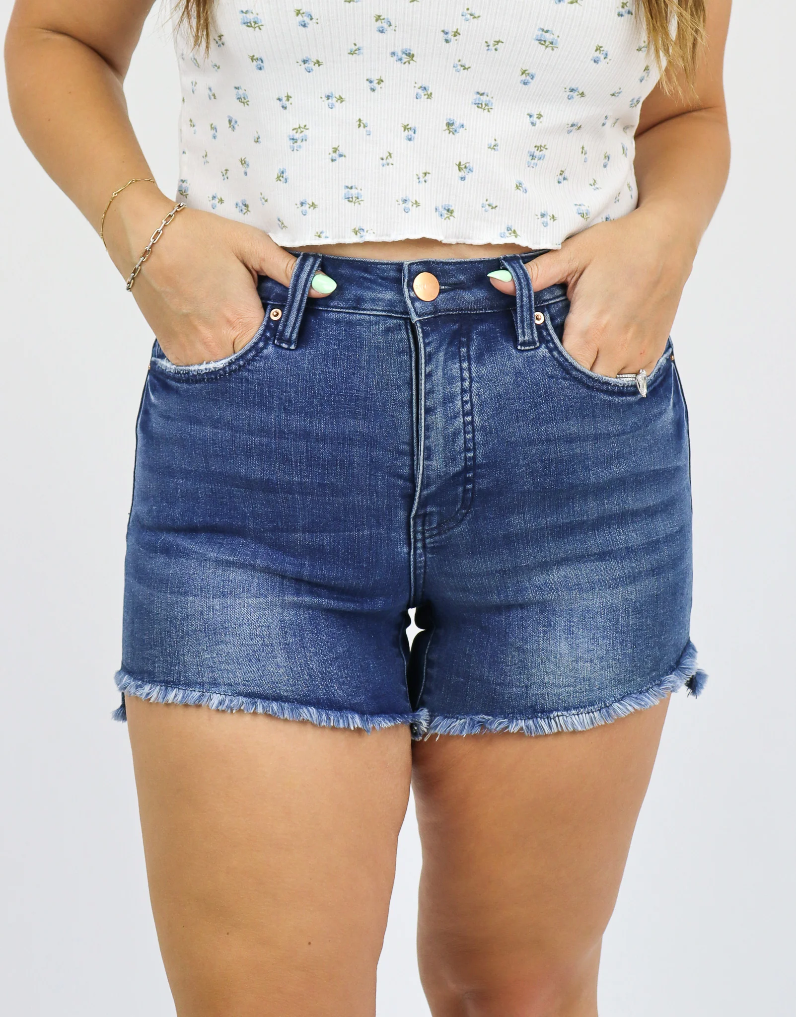Tummy Control Step Fray Jean Shorts by RFM - Image 5