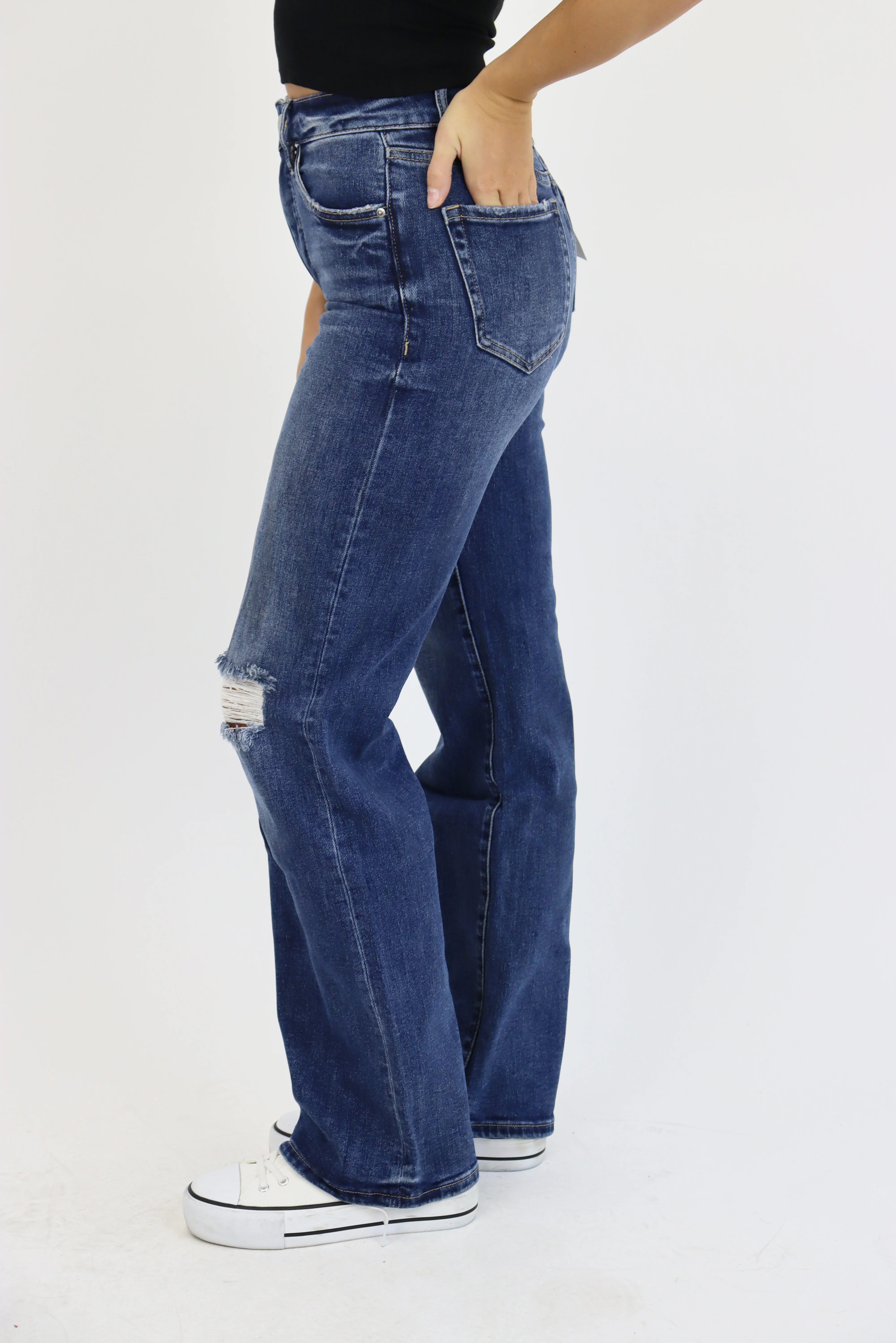 Wide Leg Jeans - Medium Dark Distressed - Final Sale - Image 4