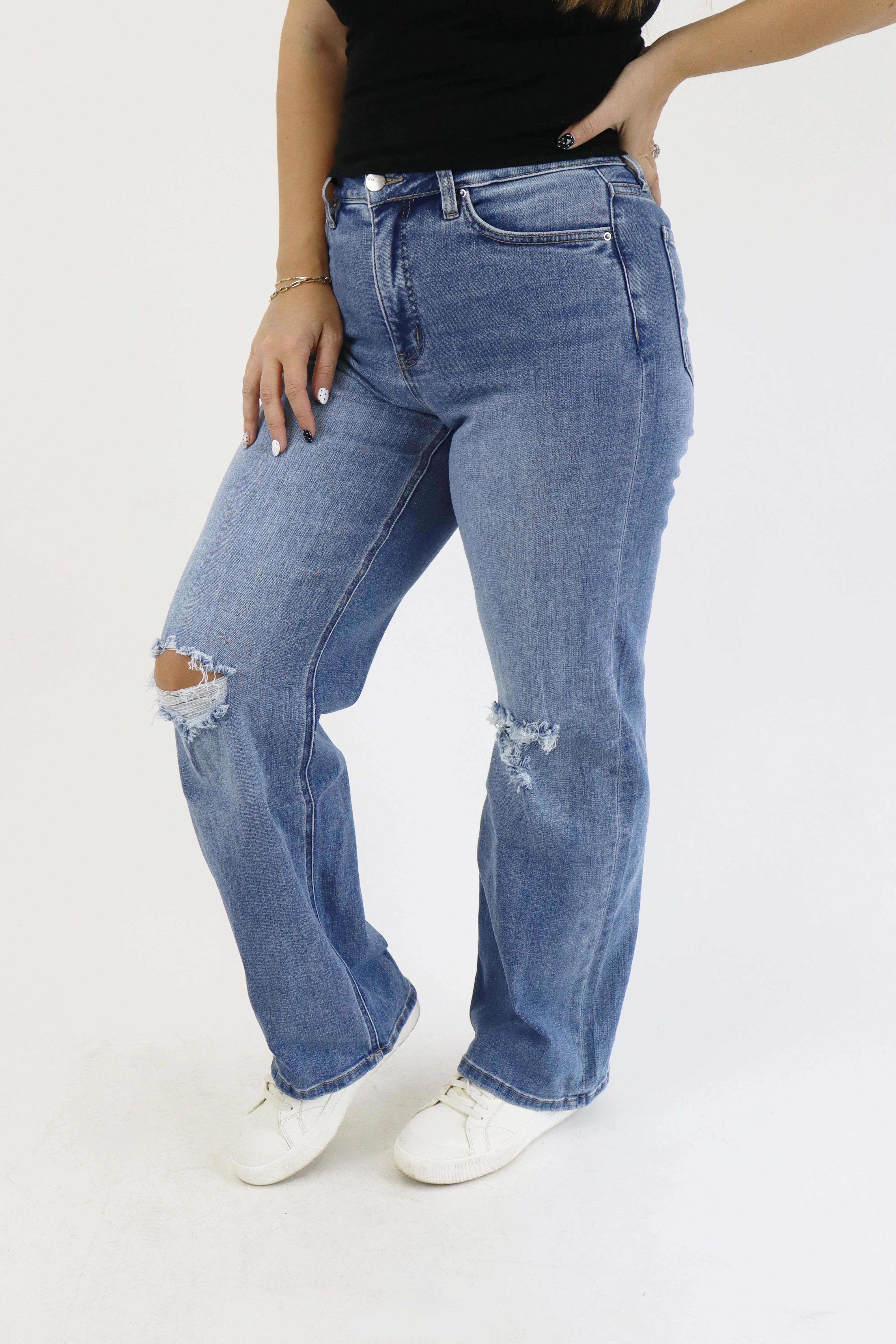 Wide Leg Jeans - Medium Distressed - Image 4