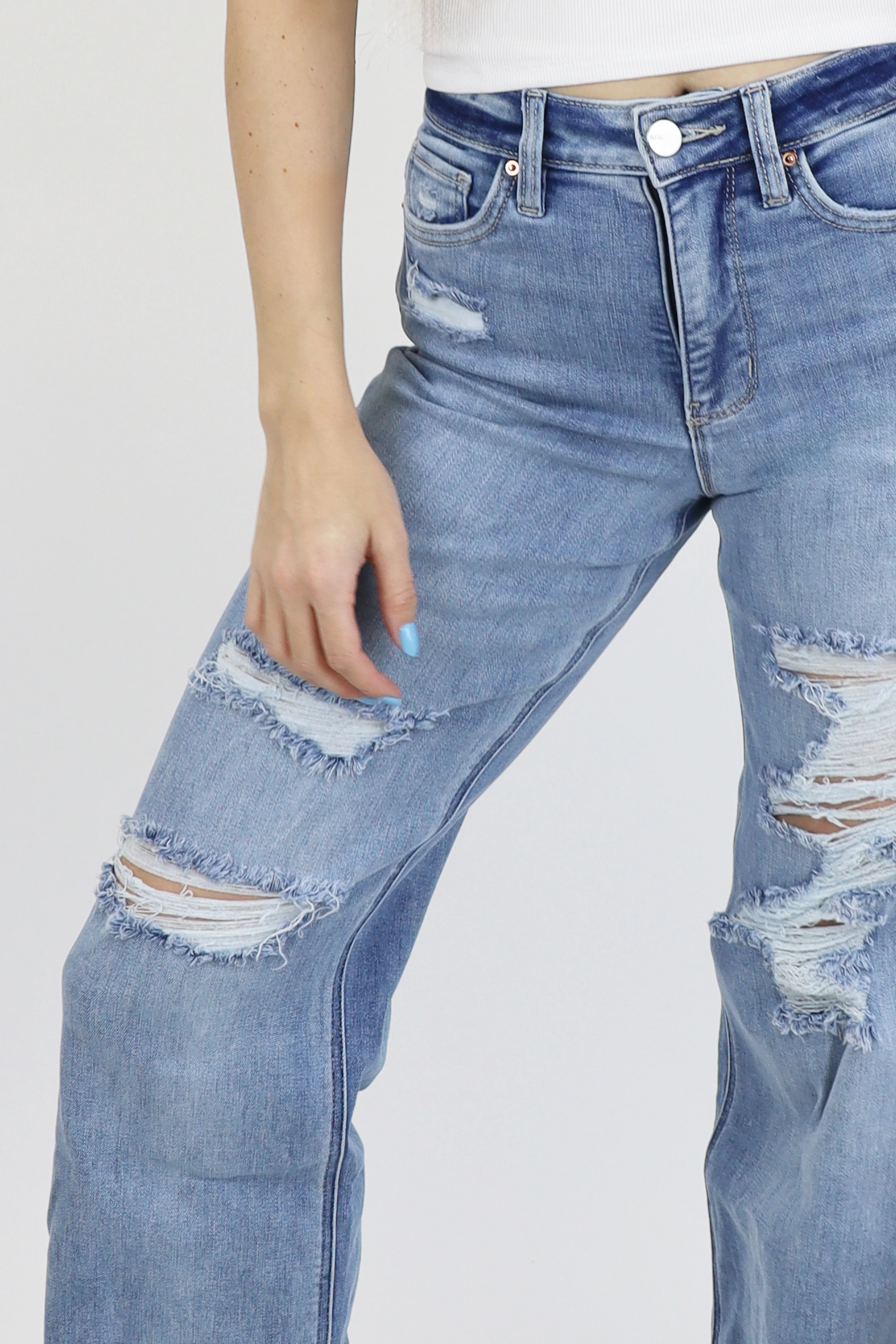 Wide Leg Jeans - Medium Light Distressed - Image 4