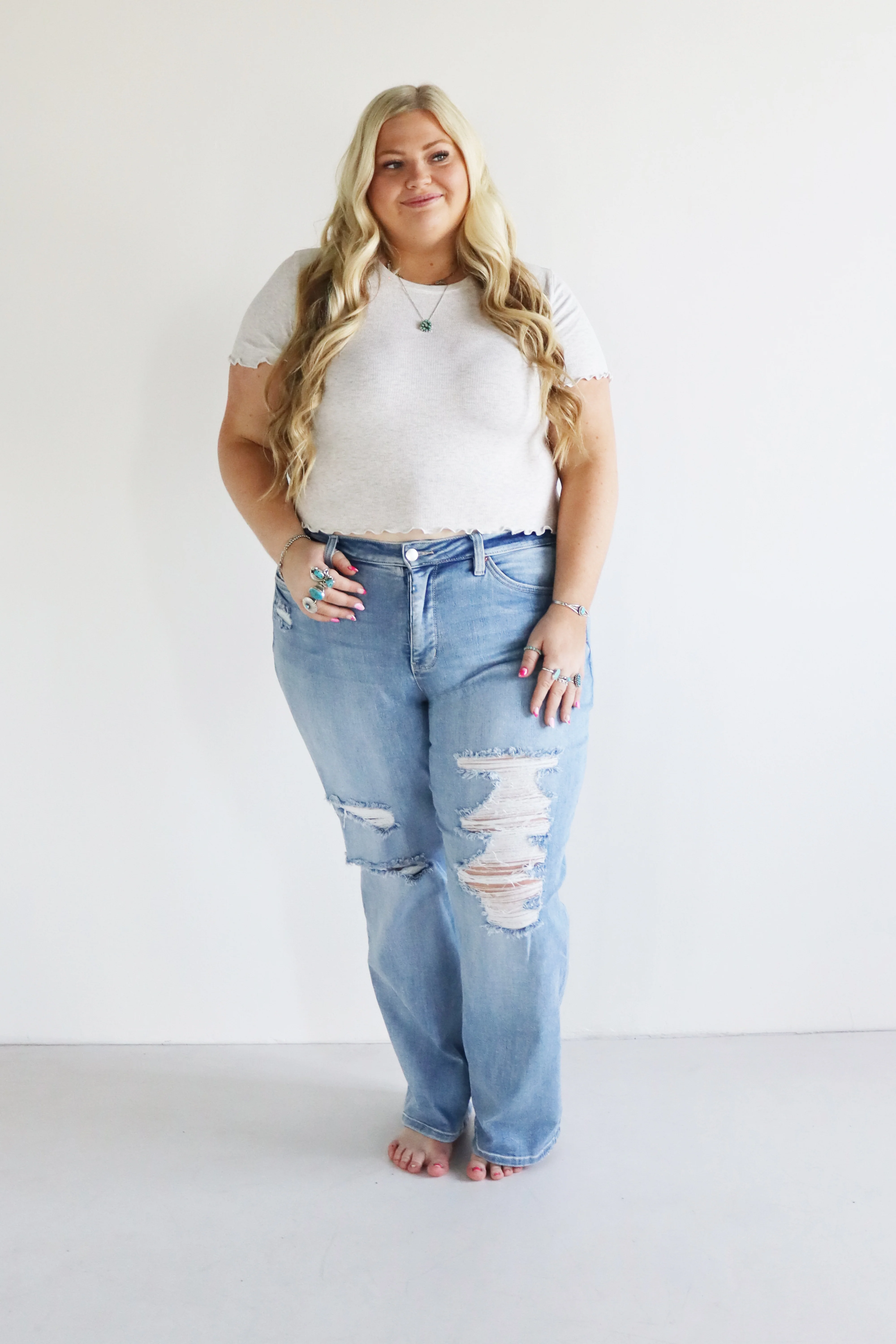 Wide Leg Jeans - Medium Light Distressed - Image 5