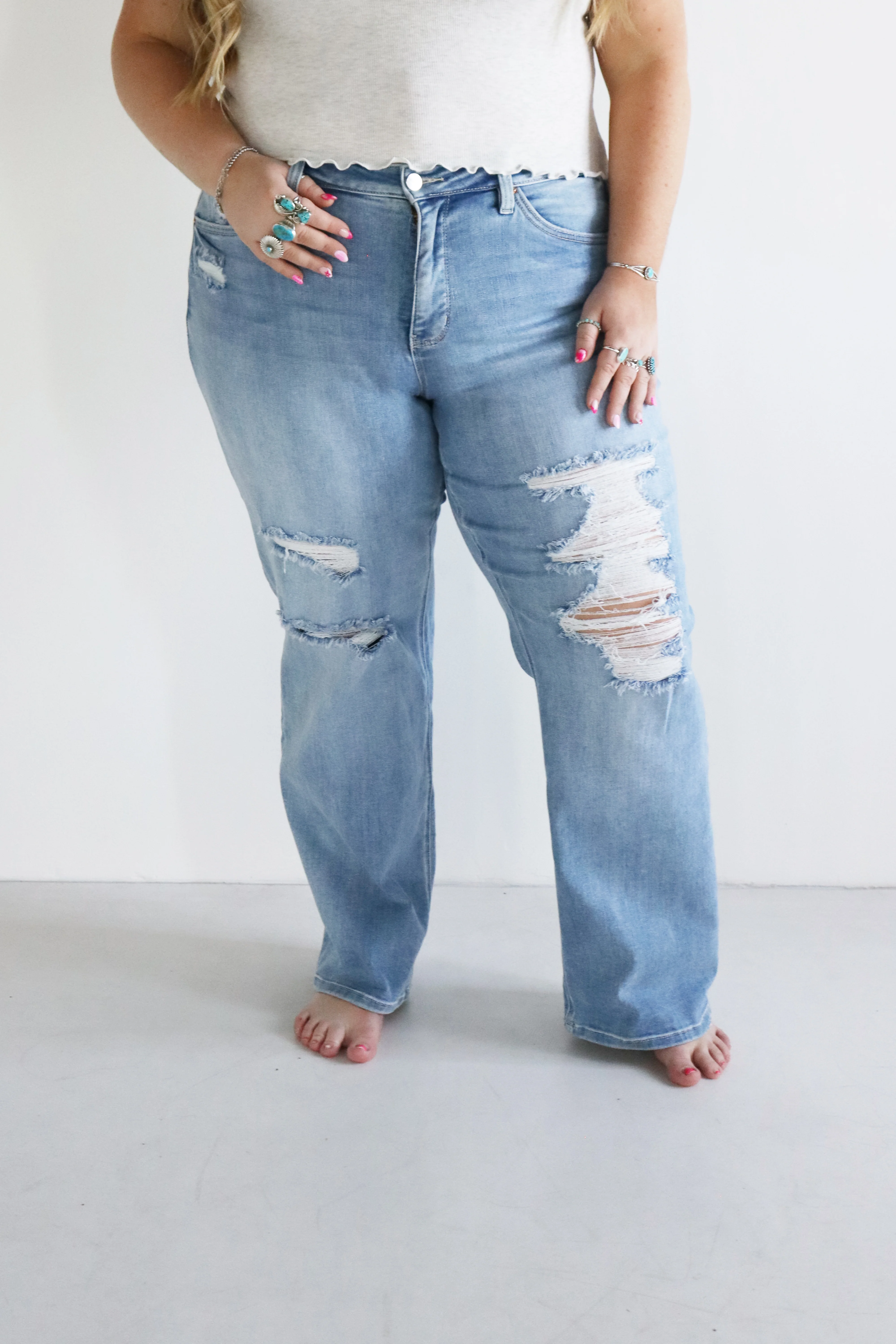Wide Leg Jeans - Medium Light Distressed - Image 6