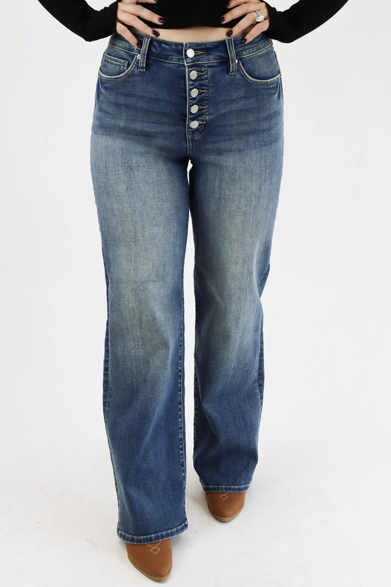 Wide Leg Jeans - Medium Tint Buttonfly - Image 5
