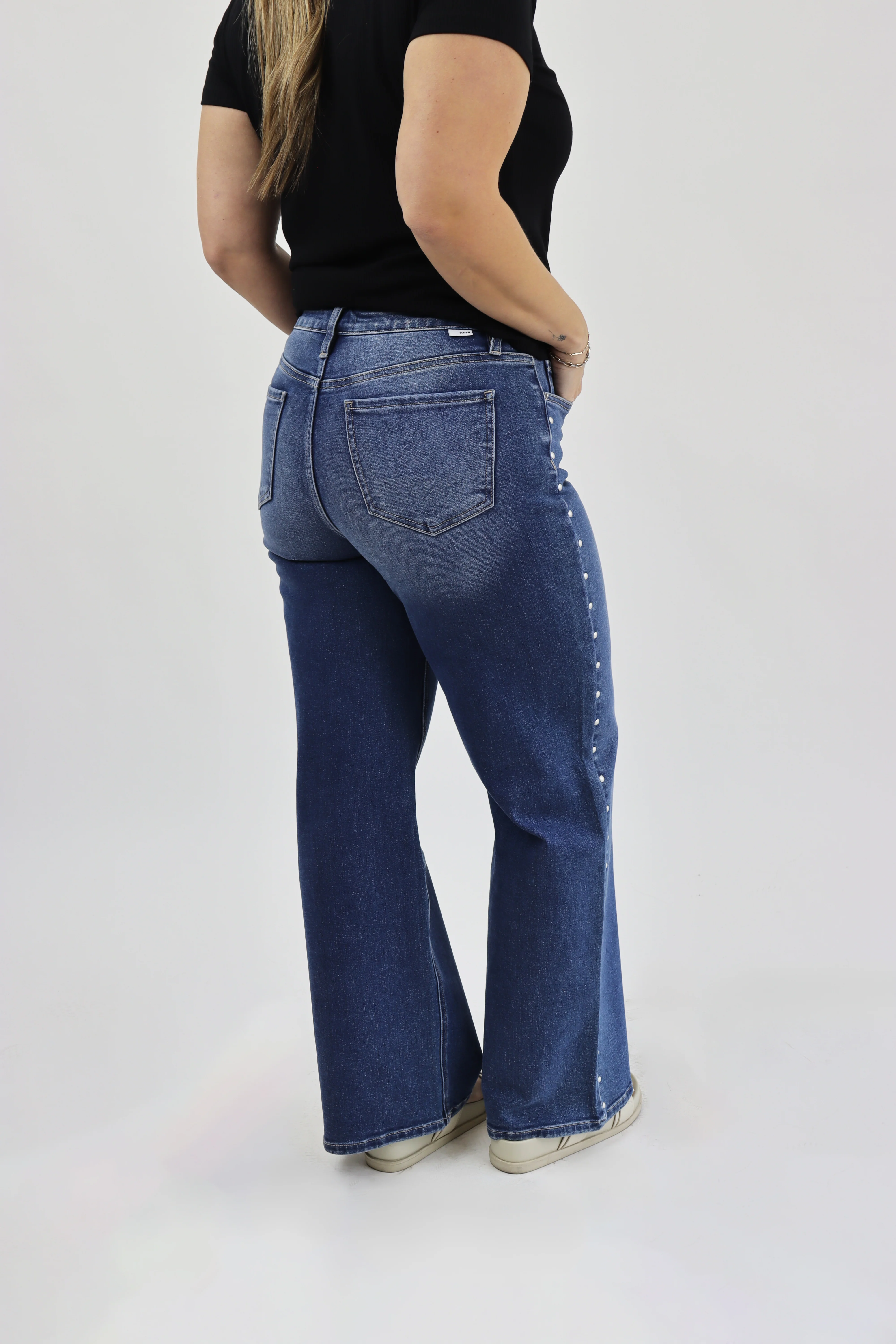 Wide Leg Jeans - Medium Wash - Studded - Image 4