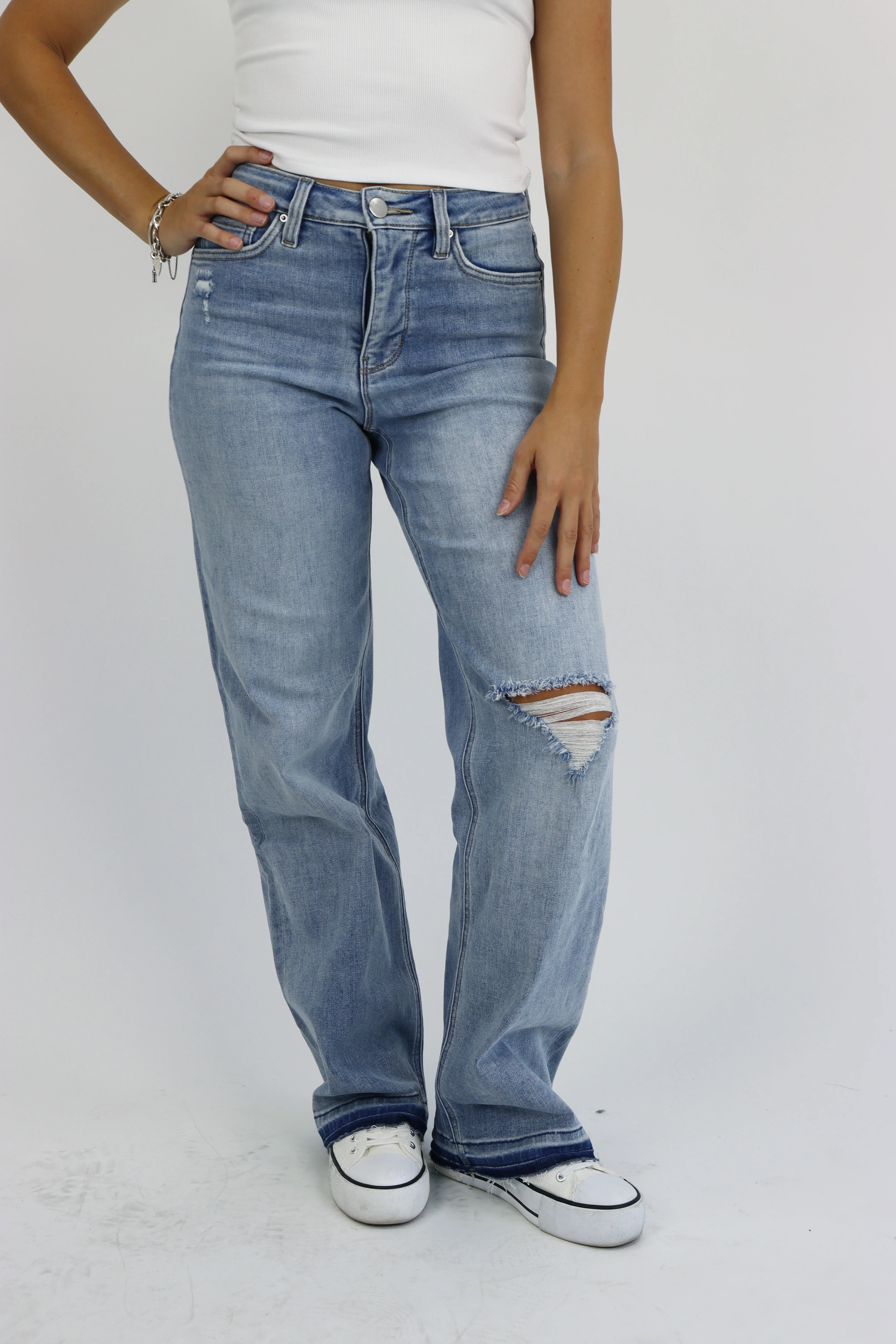 Wide Leg Jeans - Light Tint Distressed - Image 3